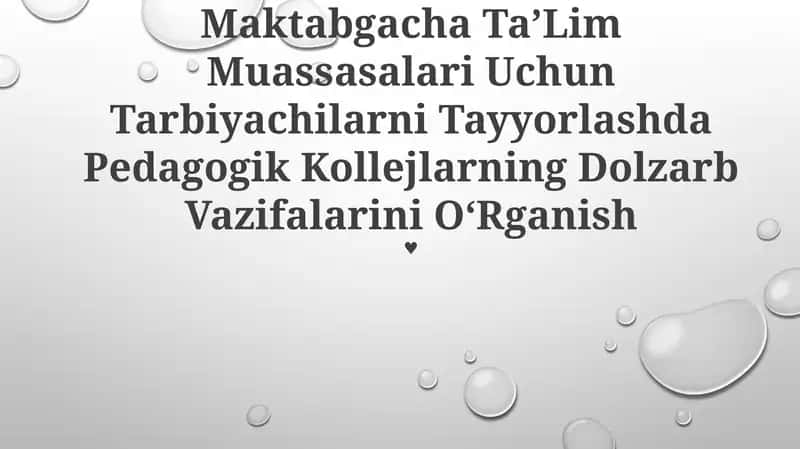 Pedagogika kollejlarining missiyasi Pedagogika kollejlarining asosiy vazifasi maktabgacha ta'lim bo‘yicha yuqori malakali va malakali o‘qituvchilarni tayyorlashdan iborat 1