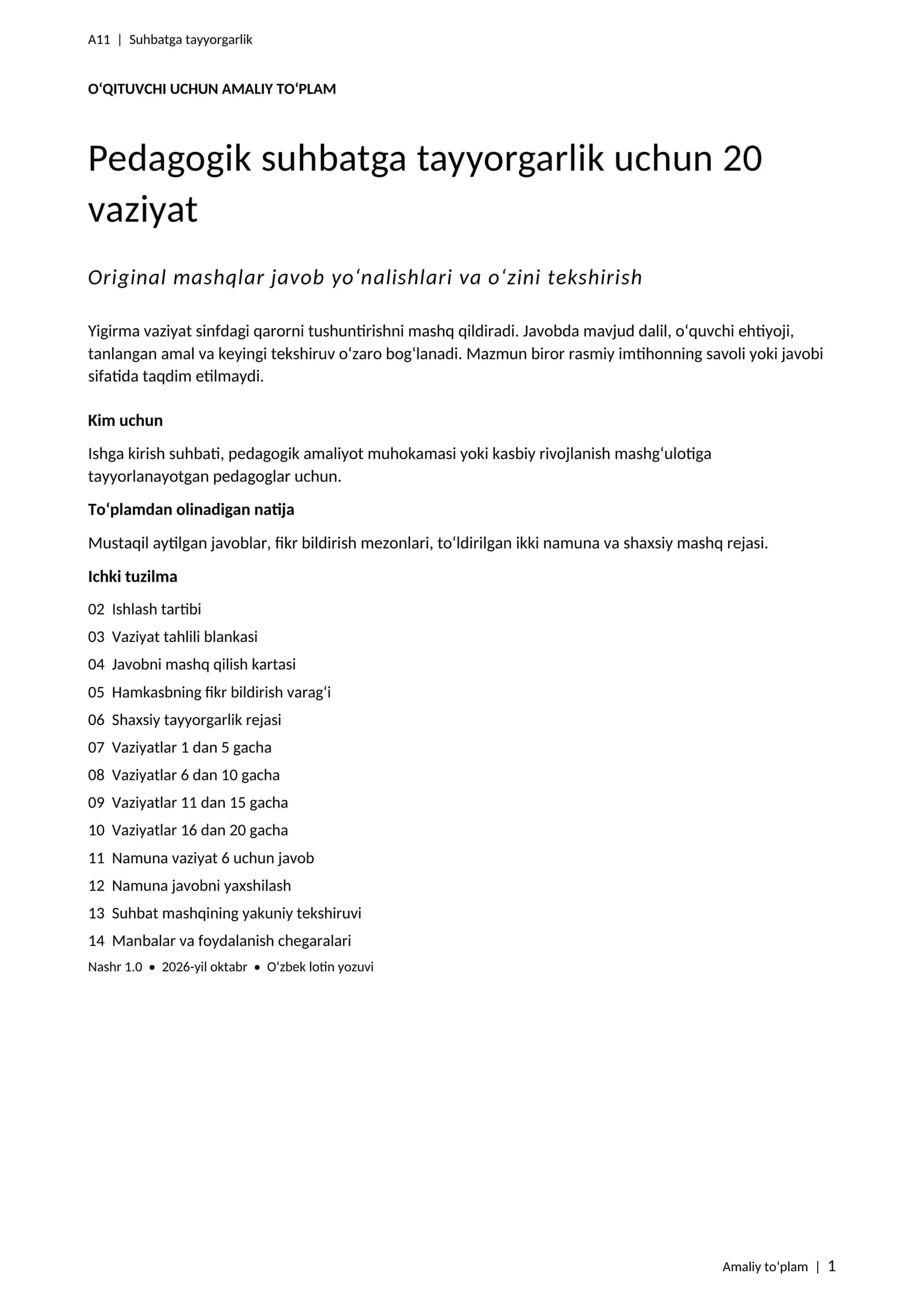 Pedagogik suhbatga tayyorgarlik uchun 20 vaziyat — blankalar va tayyor misollar 1