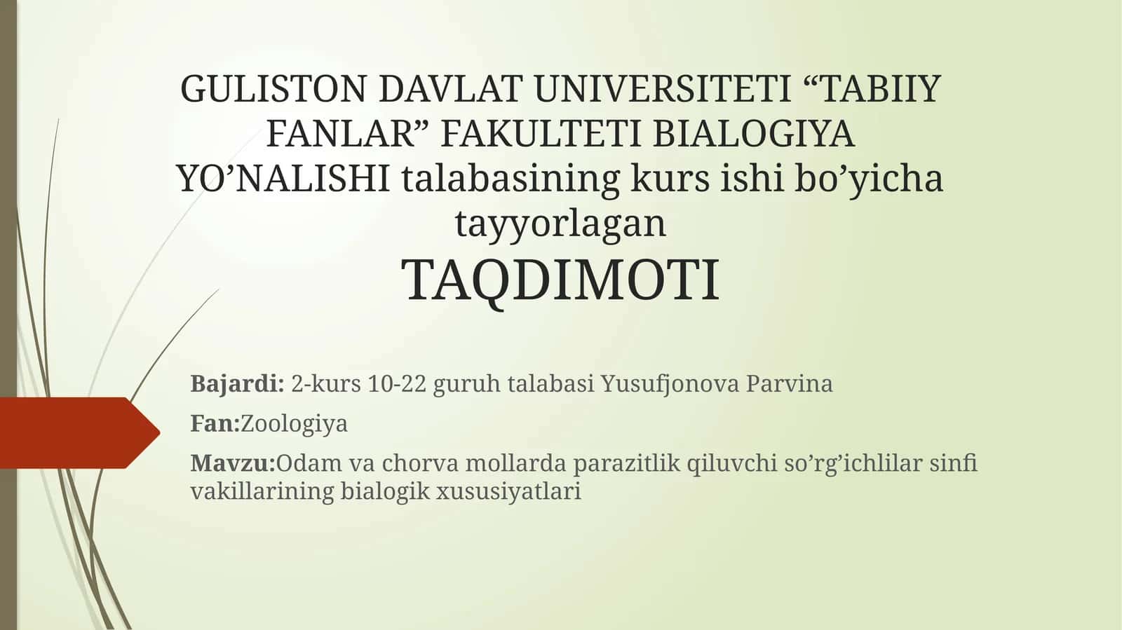 Odam va hayvonlarda parazitlik qiluvchi so'rg'ichlilar sinfi vakillarining biologik xususiyatlari 1