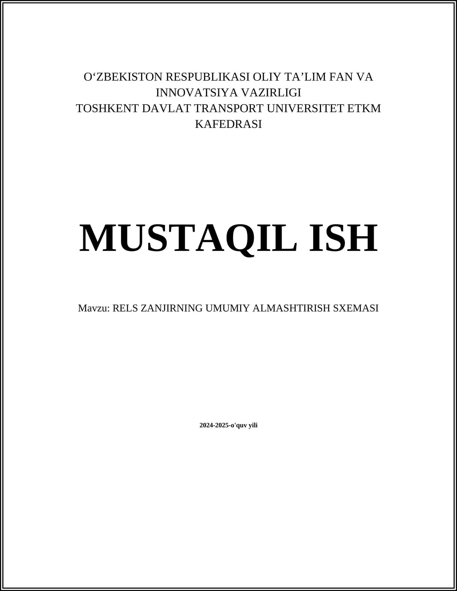 RELS ZANJIRNING UMUMIY ALMASHTIRISH SXEMASI 1