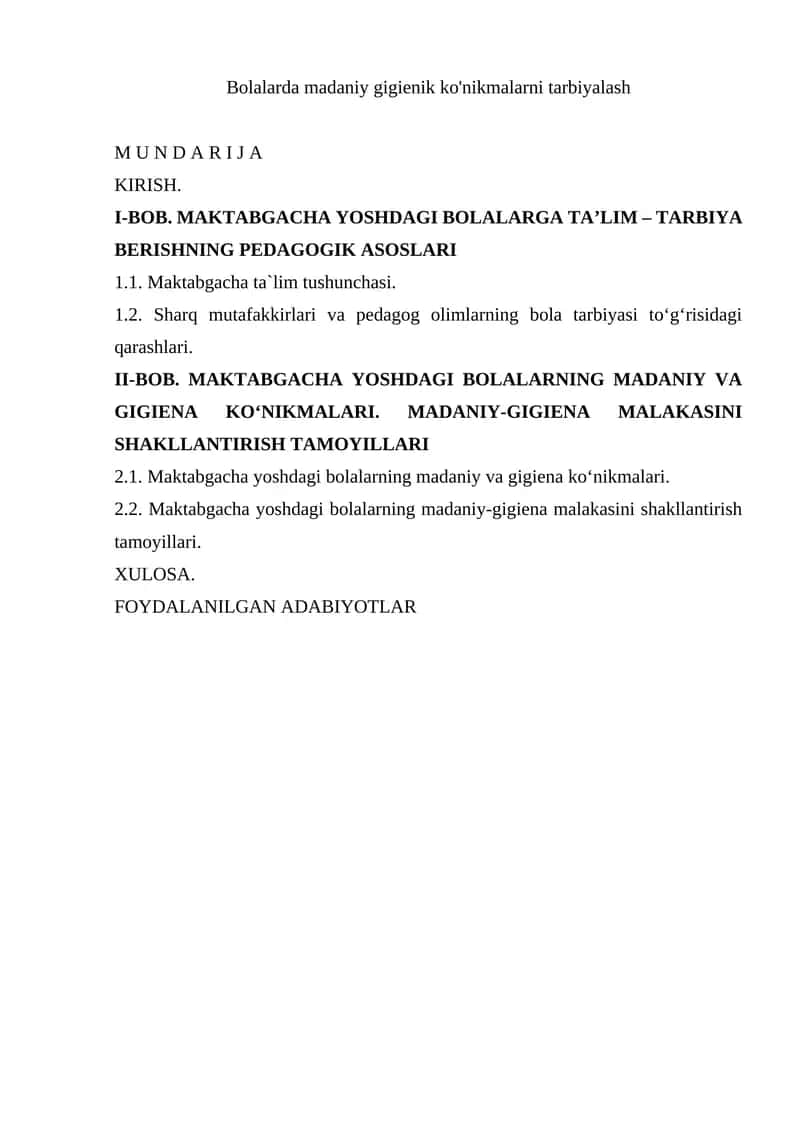 BOLALARDA MADANIY GIGIENIK KO'NIKMALARNI TARBIYALASH 1