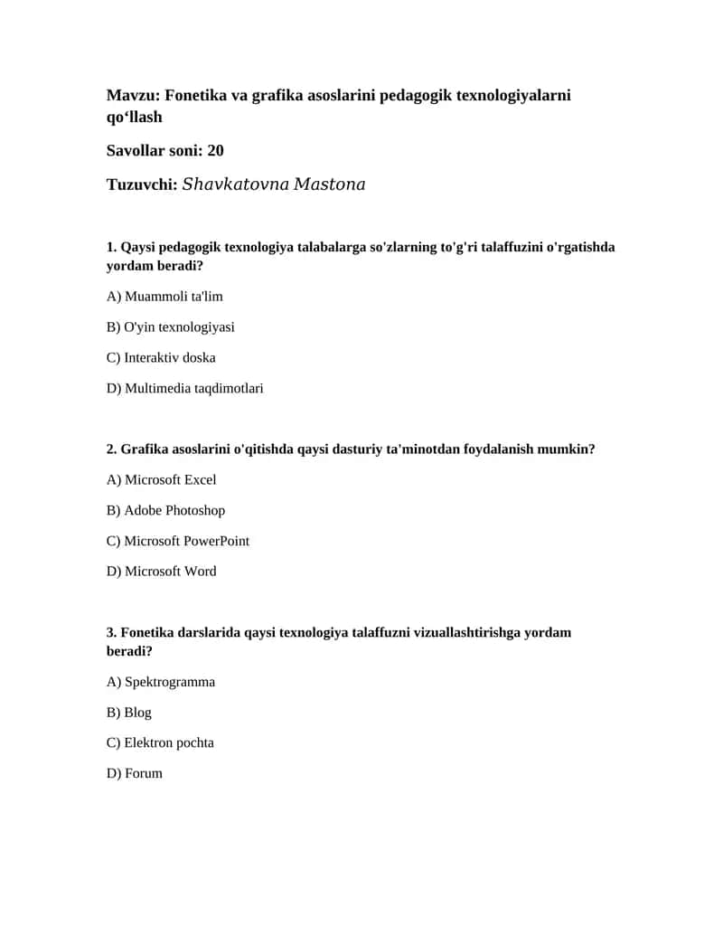 Fonetika va grafika asoslarini pedagogik texnologiyalarni qoʻllash 1