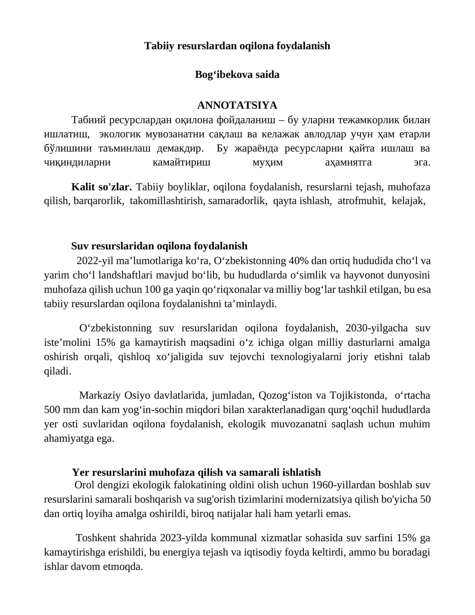 Tabiiy resurslardan oqilona foydalanish 1