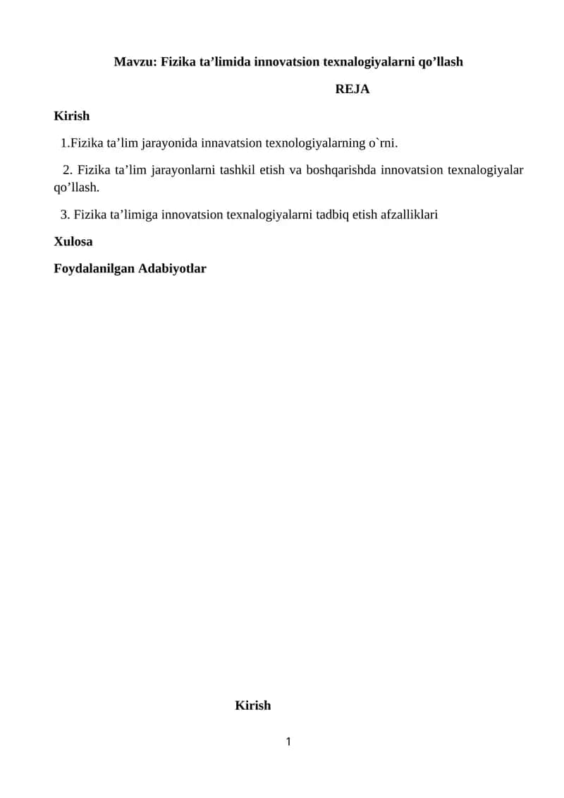 Fizika ta'limida innovatsion texnologiyalarni qo'llash 1