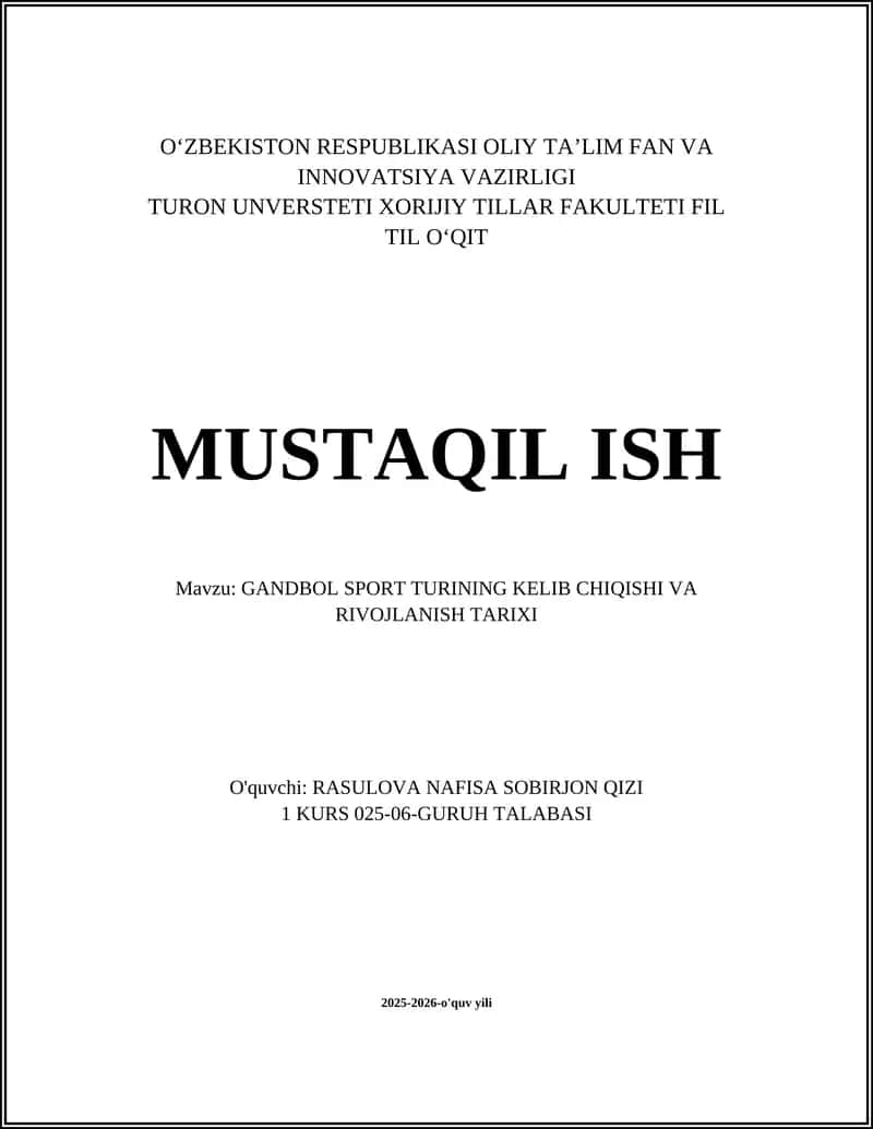 GANDBOL SPORT TURINING KELIB CHIQISHI VA RIVOJLANISH TARIXI 1