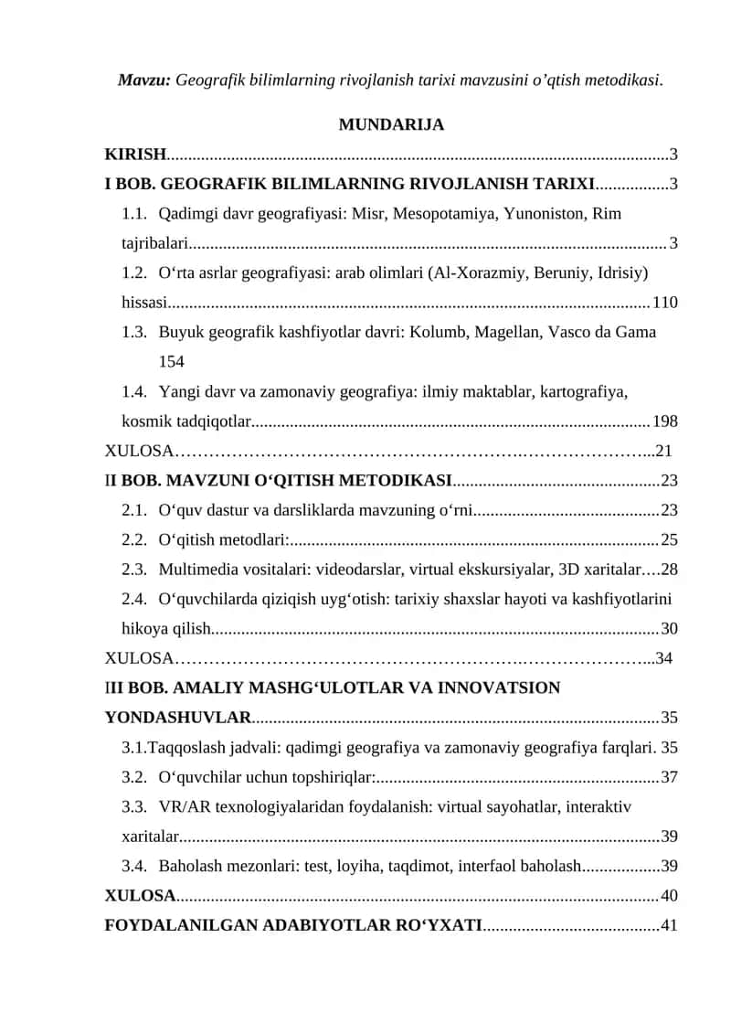 Geografik bilimlarning rivojlanish tarixi mavzusini o’qtish metodikasi 1