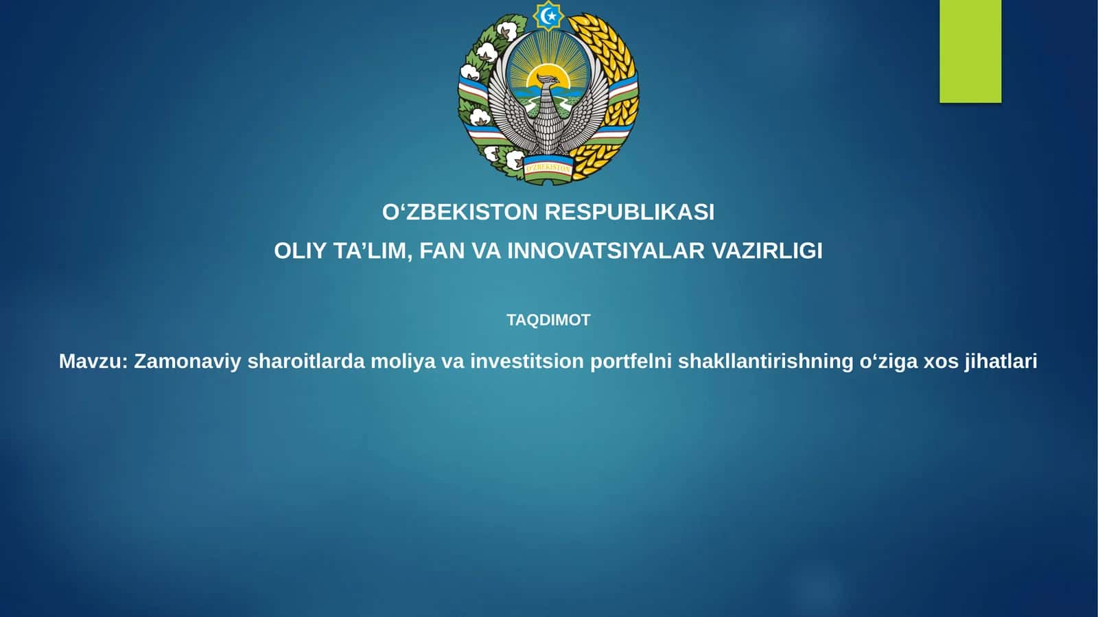 Zamonaviy sharoitlarda moliya va investitsion portfelin shakllantirishning o'ziga xos jihatlari 1