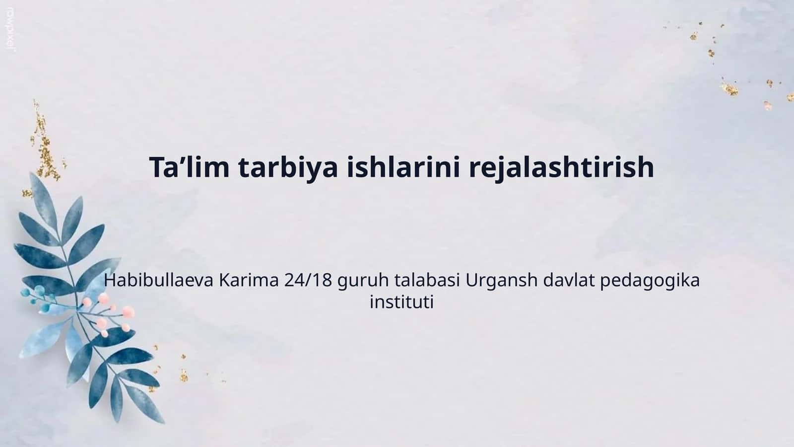 Taʼlim tarbiya ishlarini rejalashtirish 1