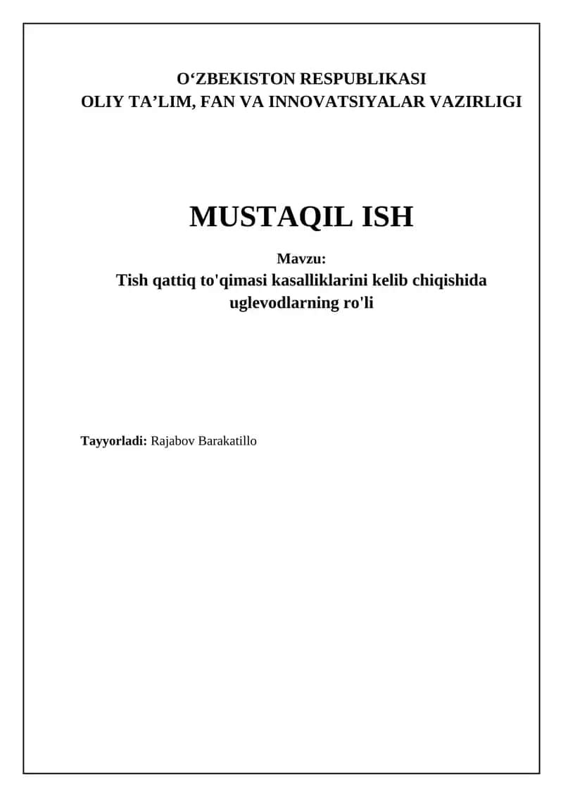 Tish qattiq to'qimasi kasalliklarini kelib chiqishida uglevodlarning ro'li 1