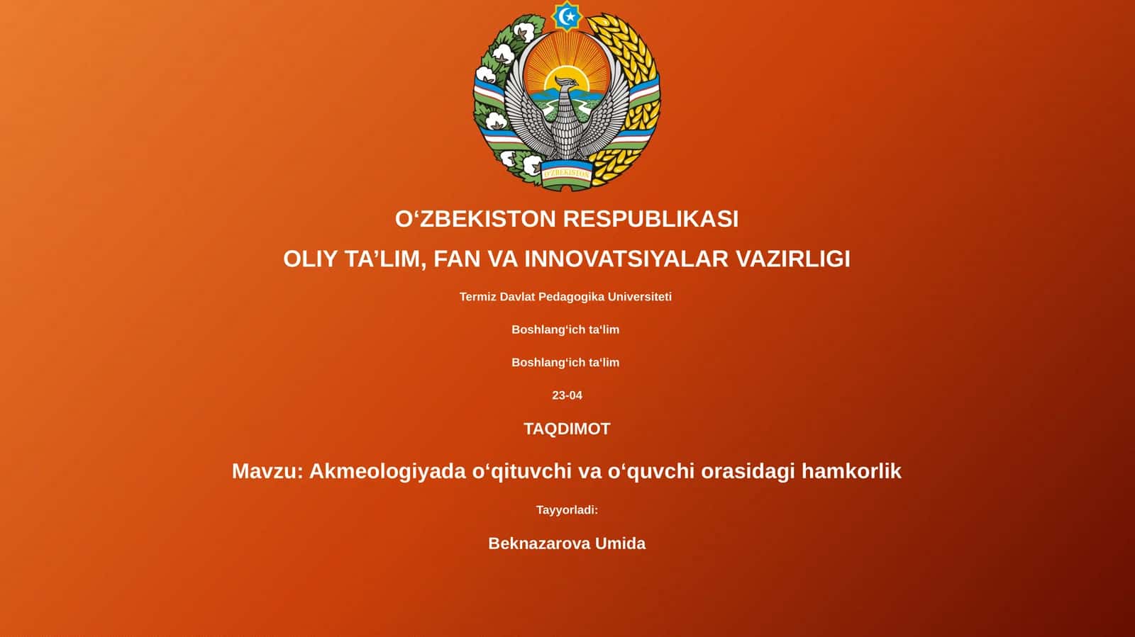 Akmeologiyada o‘qituvchi va o‘quvchi orasidagi hamkorlik 1