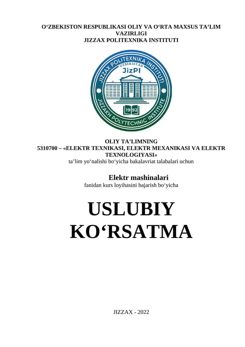 Elektr mashinalari fanidan kurs loyihasi 1