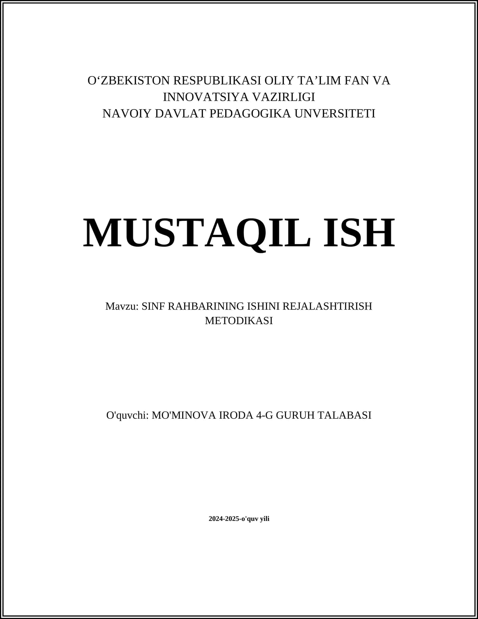 SINF RAHBARINING ISHINI REJALASHTIRISH METODIKASI 1