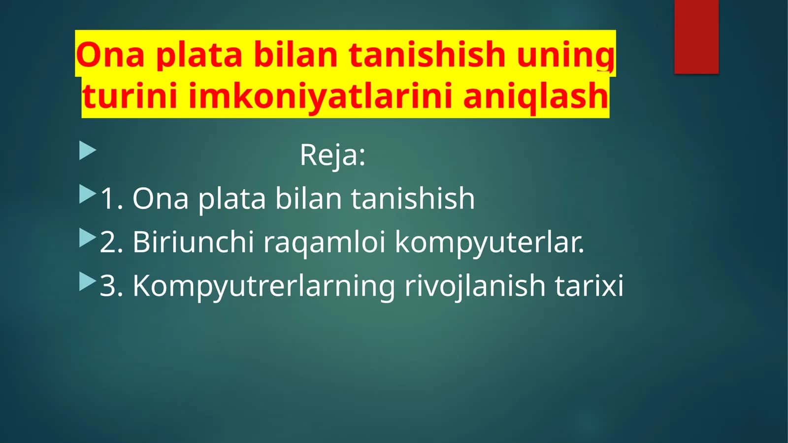 Ona plata bilan tanishish uning turini imkoniyatlarini aniqlash 1