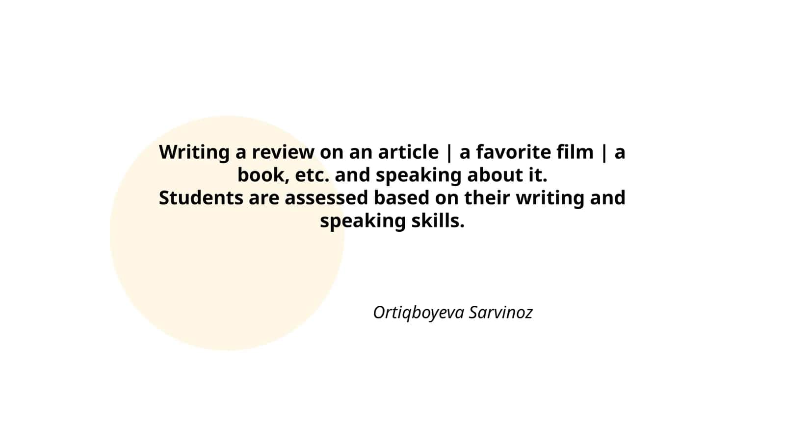 Writing a review on an article | a favorite film | a book, etc. and speaking about it 1
