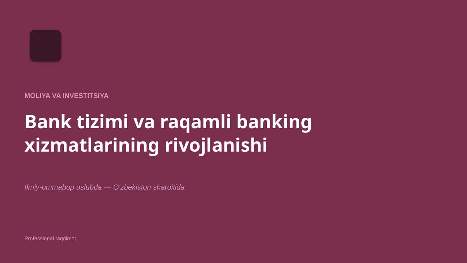 MOLIYA VA INVESTITSIYA 1