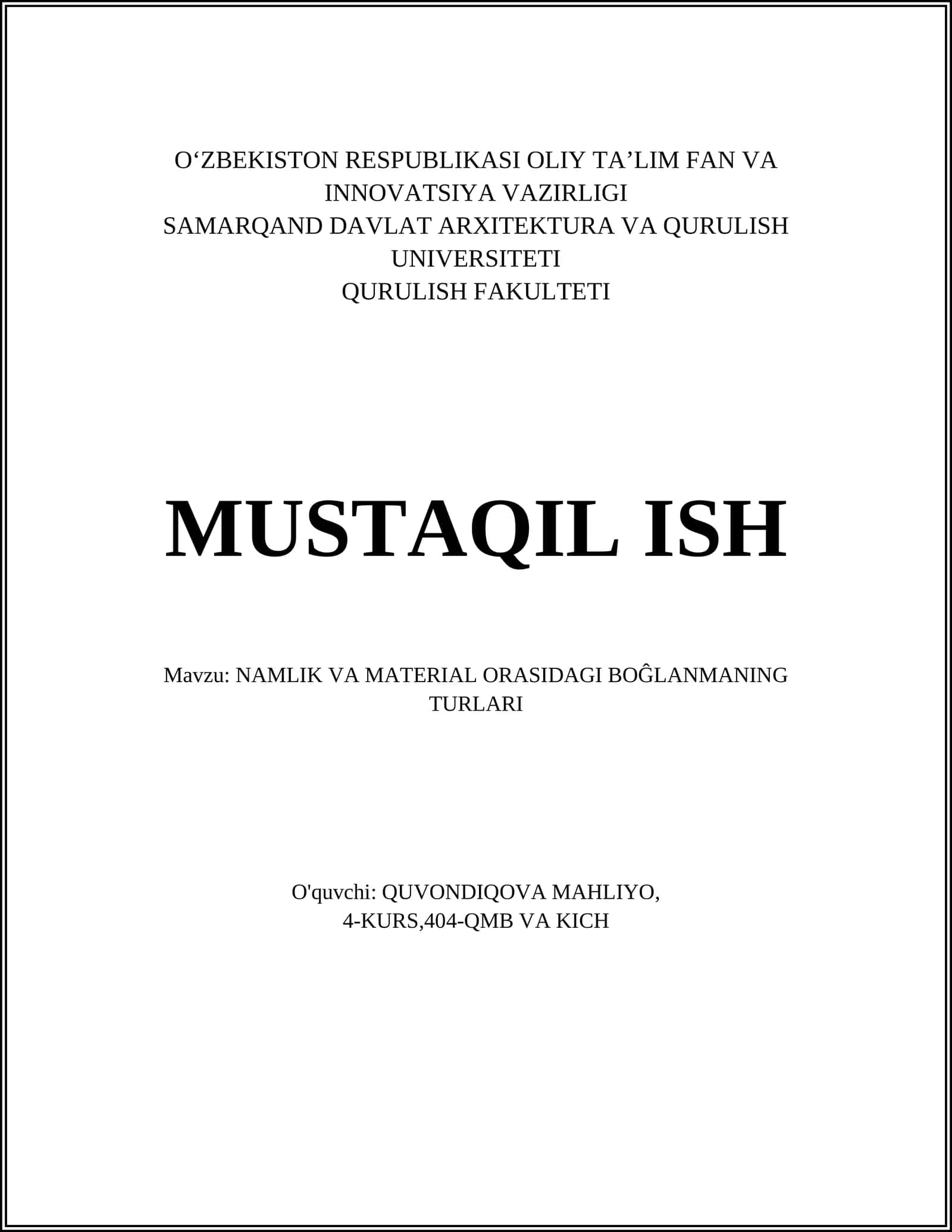 NAMLIK VA MATERIAL ORASIDAGI BOĜLANMANING TURLARI 1