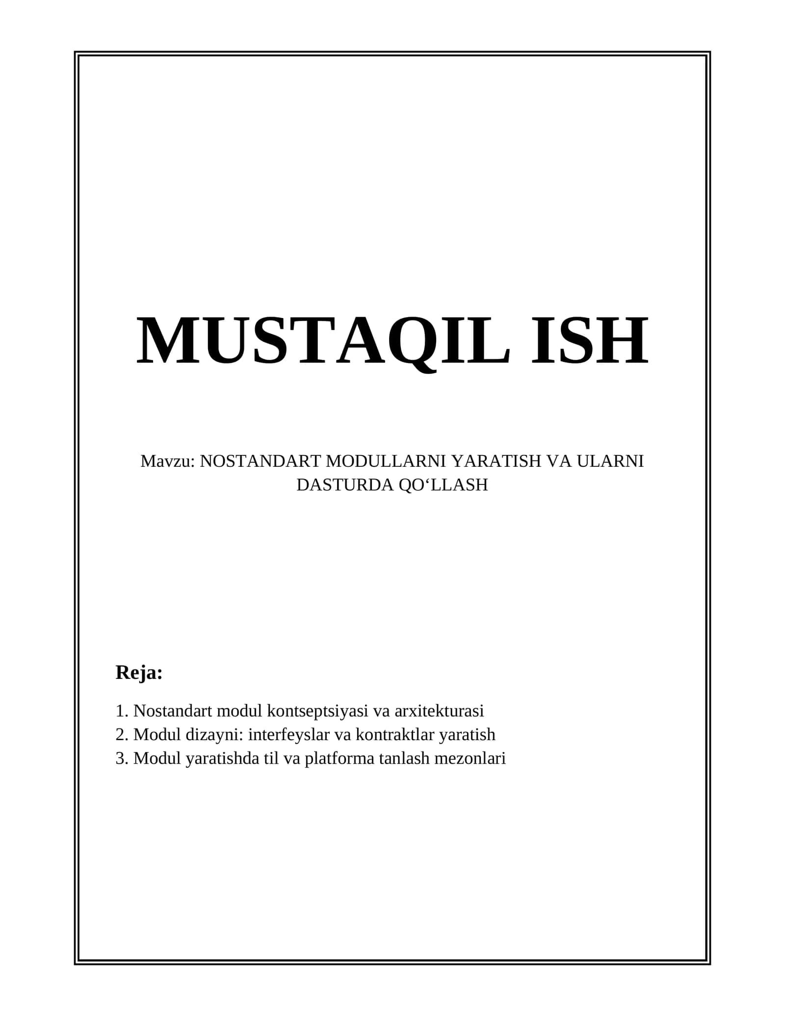 NOSTANDART MODULLARNI YARATISH VA ULARNI DASTURDA QO‘LLASH 1