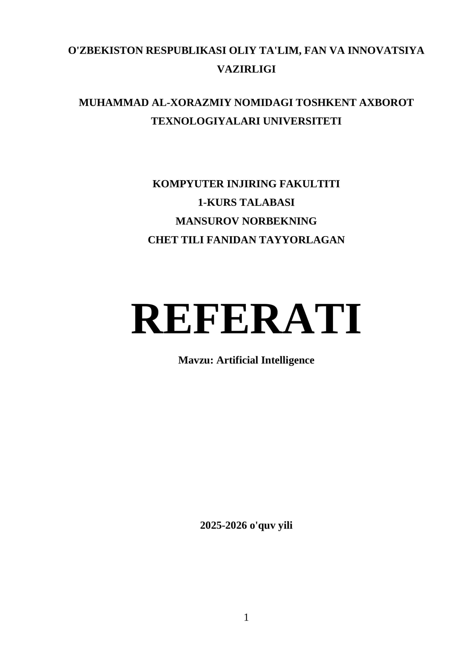 MANSUROV NORBEKNING CHET TILI FANIDAN TAYYORLAGAN REFERATI 1