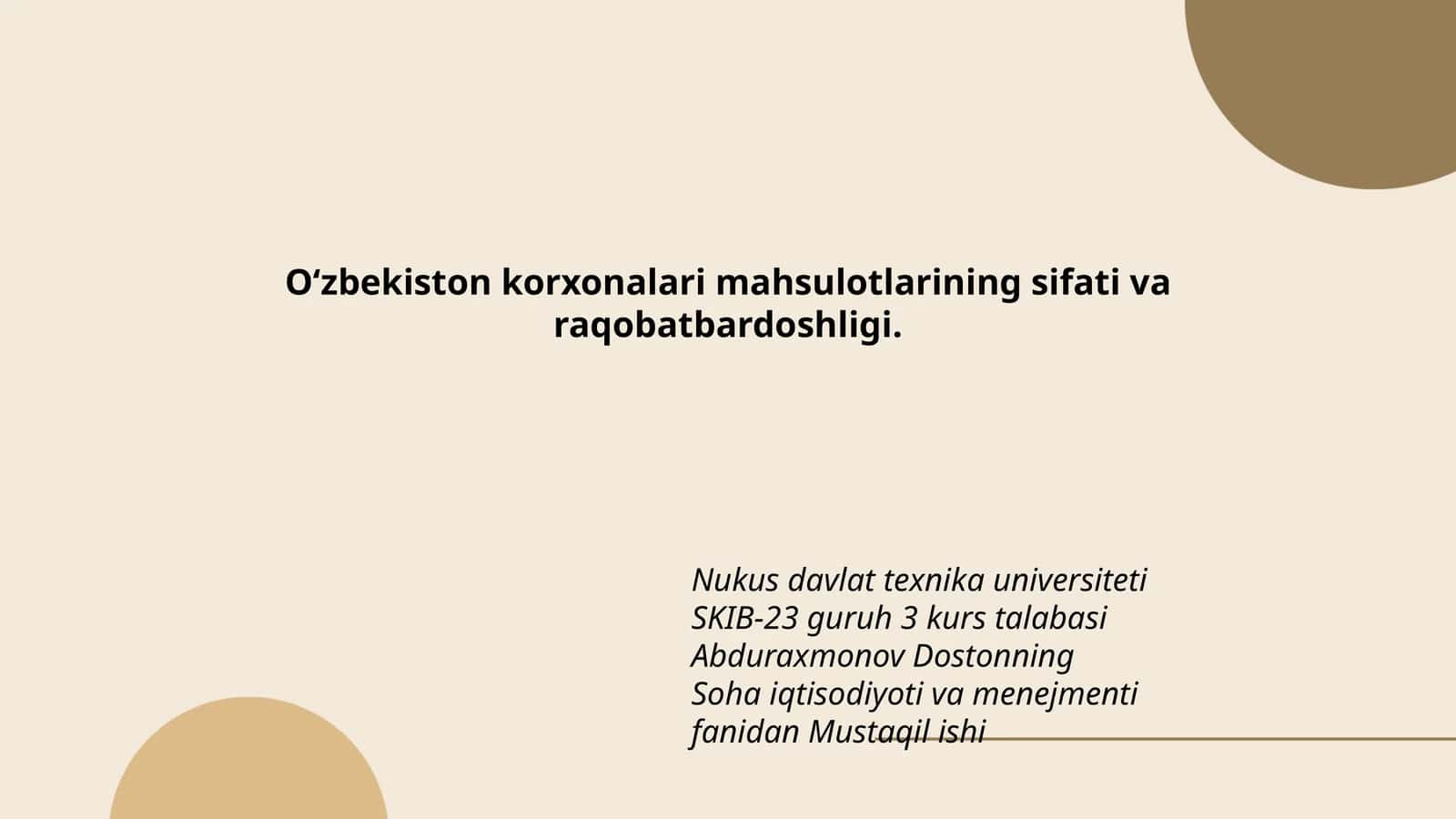 Oʻzbekiston korxonalari mahsulotlarining sifati va raqobatbardoshligi 1