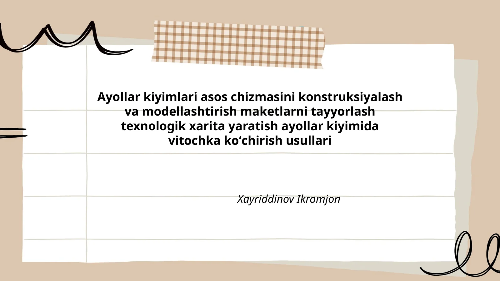 Ayollar kiyimlari asos chizmasini konstruksiyalash va modellashtirish maketlarni tayyorlash texnologik xarita yaratish ayollar kiyimida vitochka koʻchirish usullari 1