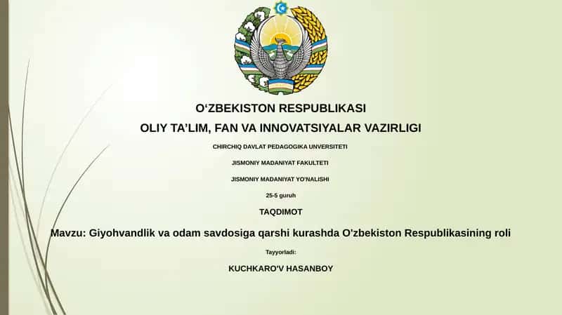 Giyohvandlik va odam savdosiga qarshi kurashda O'zbekiston Respublikasining roli 1