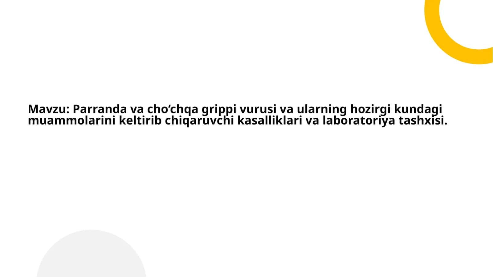 Parranda va cho‘chqa grippi vurusi va ularning hozirgi kundagi muammolarini keltirib chiqaruvchi kasalliklari va laboratoriya tashxisi 1