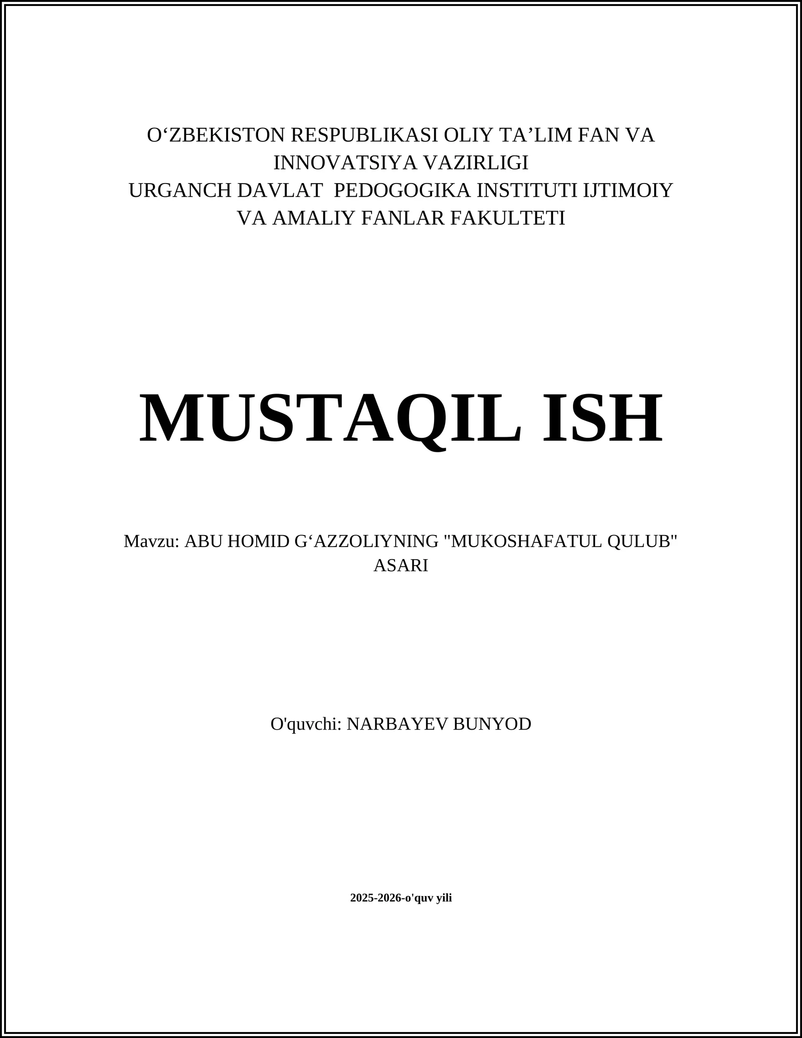 ABU HOMID GʻAZZOLIYNING "MUKOSHAFATUL QULUB" ASARI 1