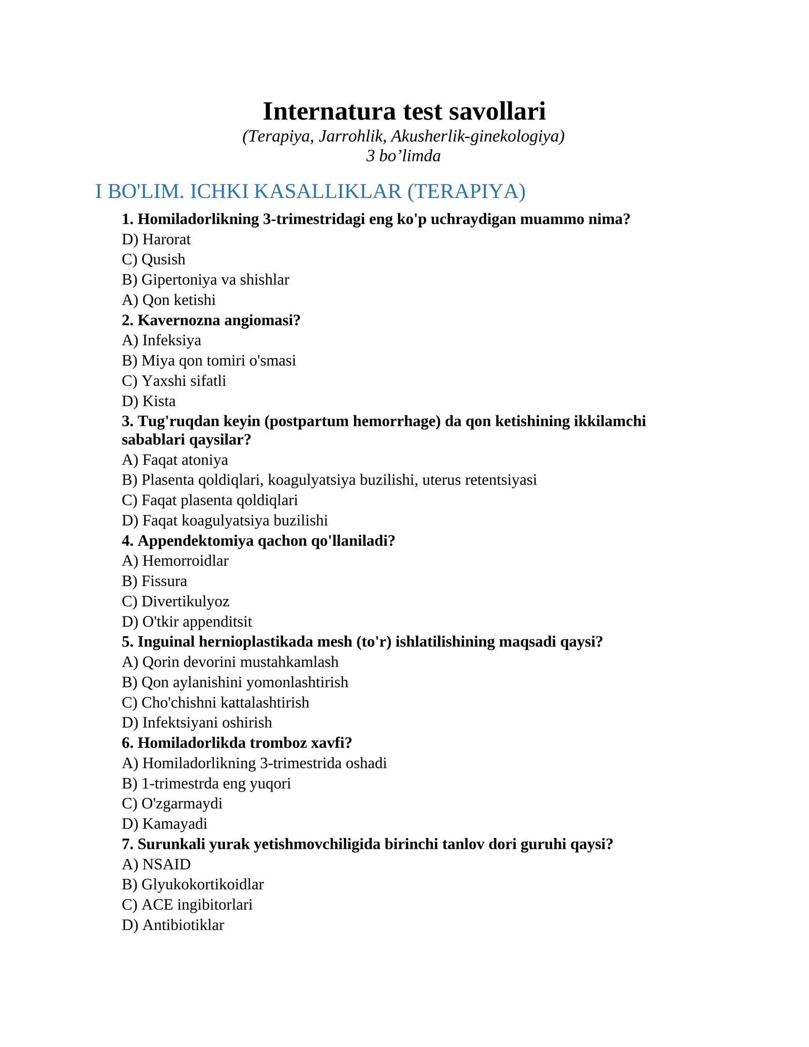 Internatura test savollari 1
