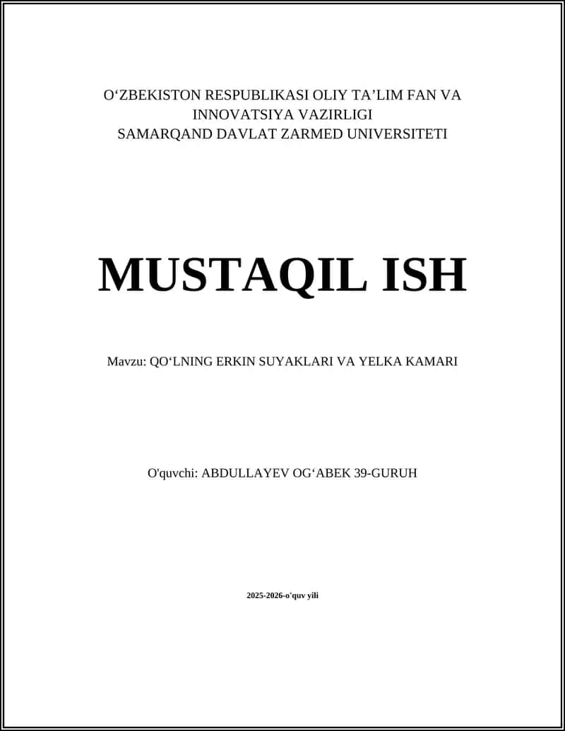QO'LNİNG ERKİN SUYAKLARİ VA YELKA KAMARİ 1