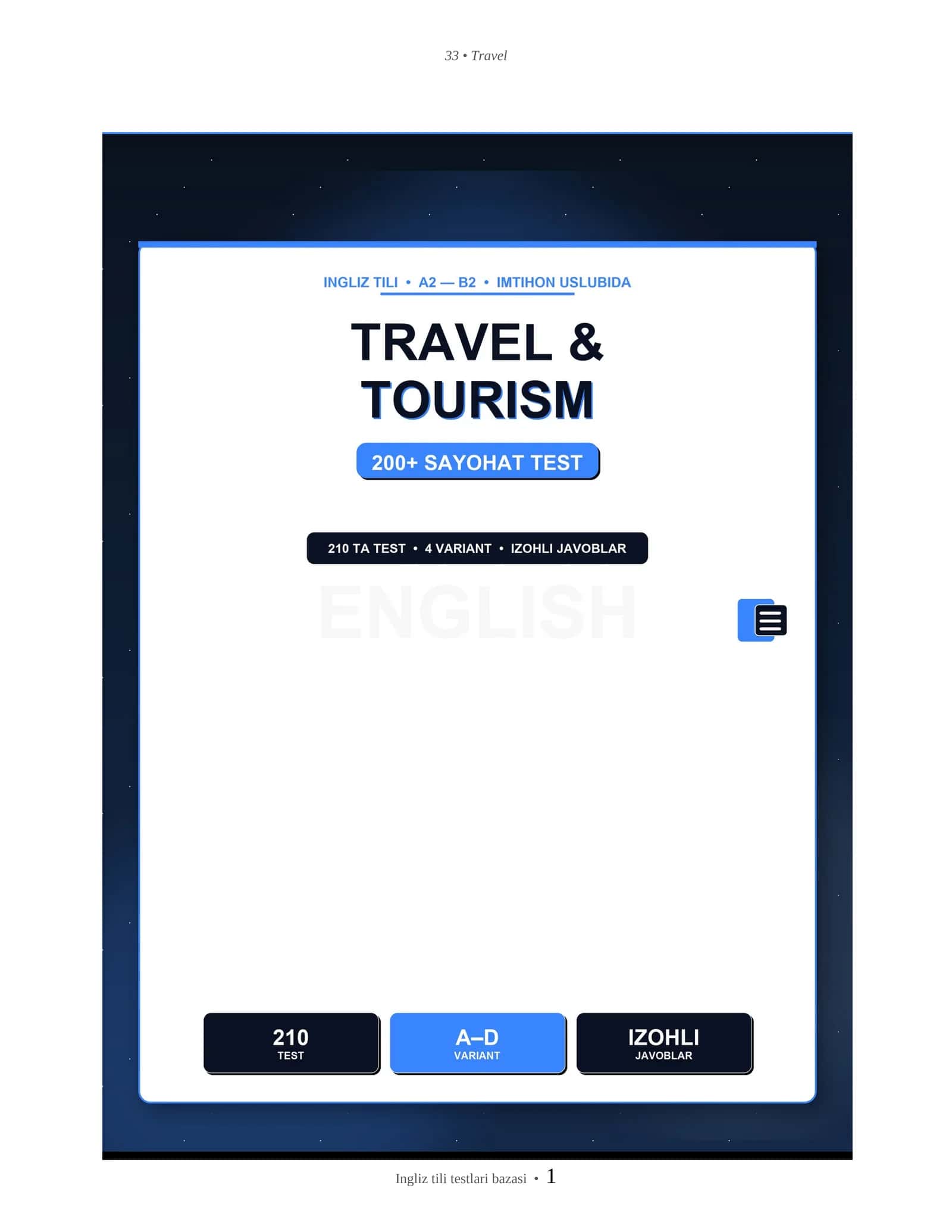 INGLIZ TILI TRAVEL & TOURISM 1
