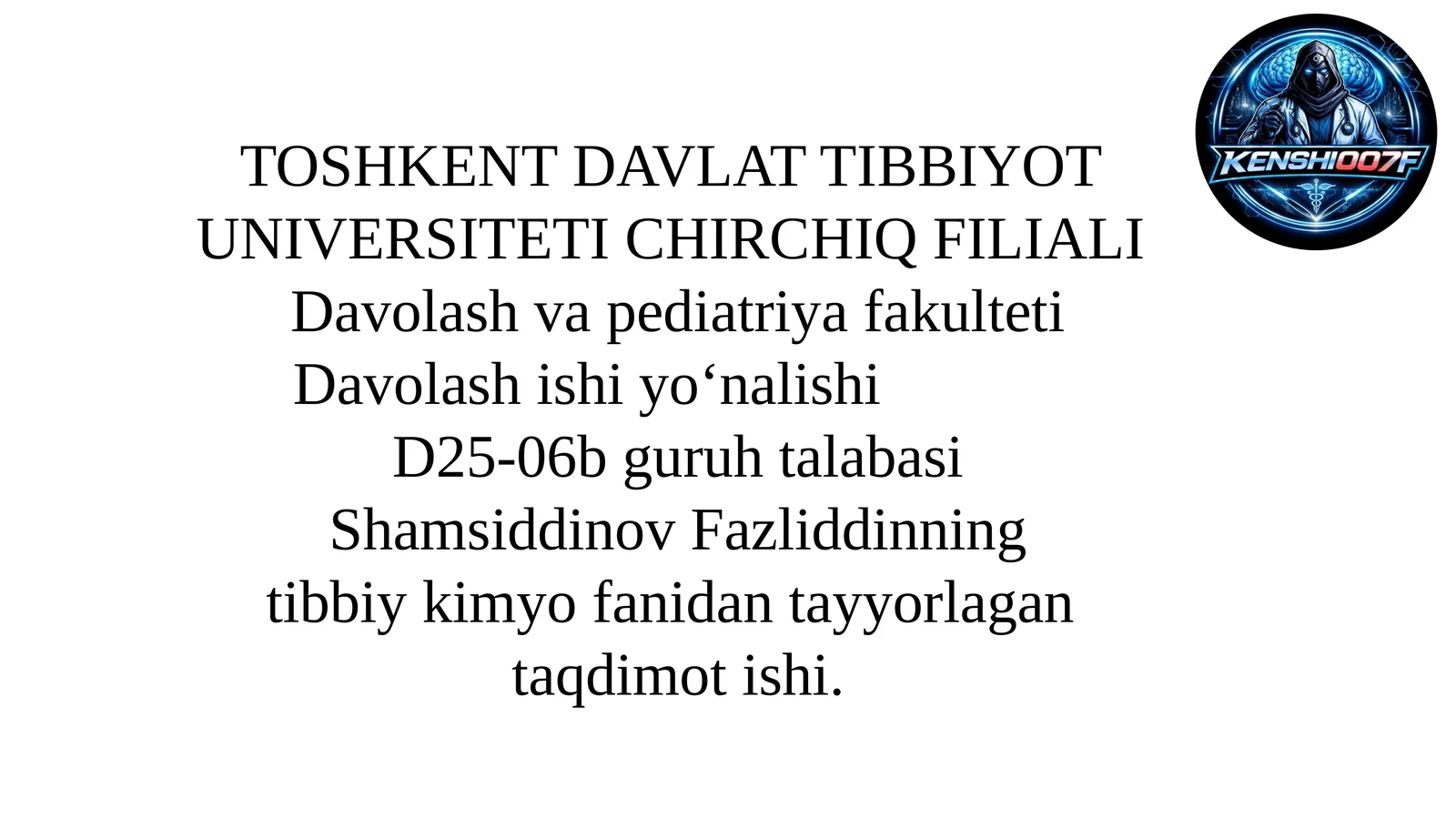 Tibbiy  kimyoga  kirish.  Kimyo  va  atrof  muhit.  Biogen  elementlar. 1