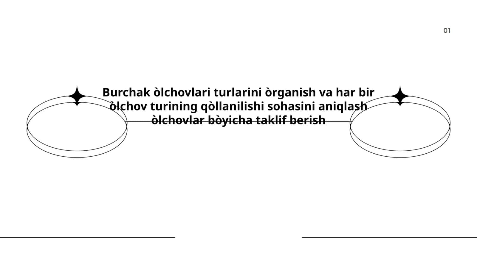 Burchak òlchovlari turlarini òrganish va har bir òlchov turining qòllanilishi sohasini aniqlash òlchovlar bòyicha taklif berish 1