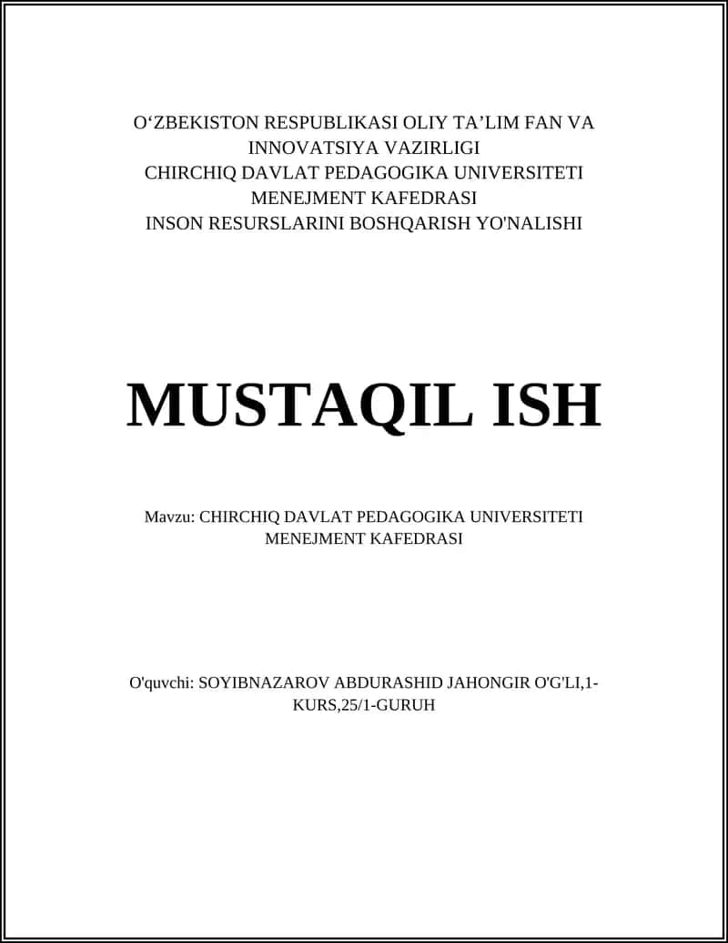 CHIRCHIQ DAVLAT PEDAGOGIKA UNIVERSITETI MENEJMENT KAFEDRASI 1