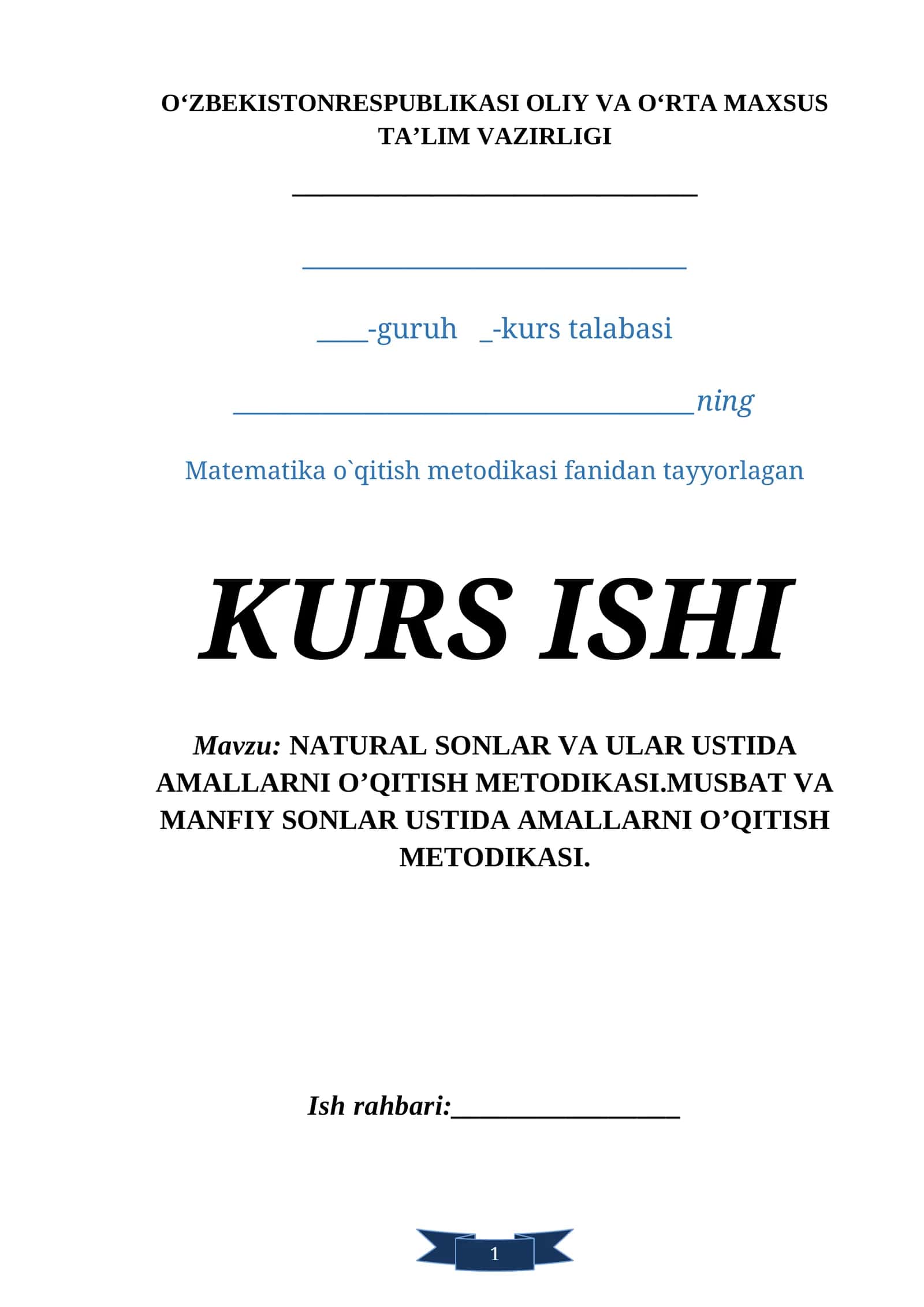 NATURAL SONLAR VA ULAR USTIDA AMALLARNI O’QITISH METODIKASI 1
