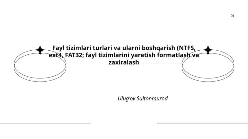 Fayl tizimlari turlari va ularni boshqarish (NTFS, ext4, FAT32; fayl tizimlarini yaratish formatlash va zaxiralash) 1