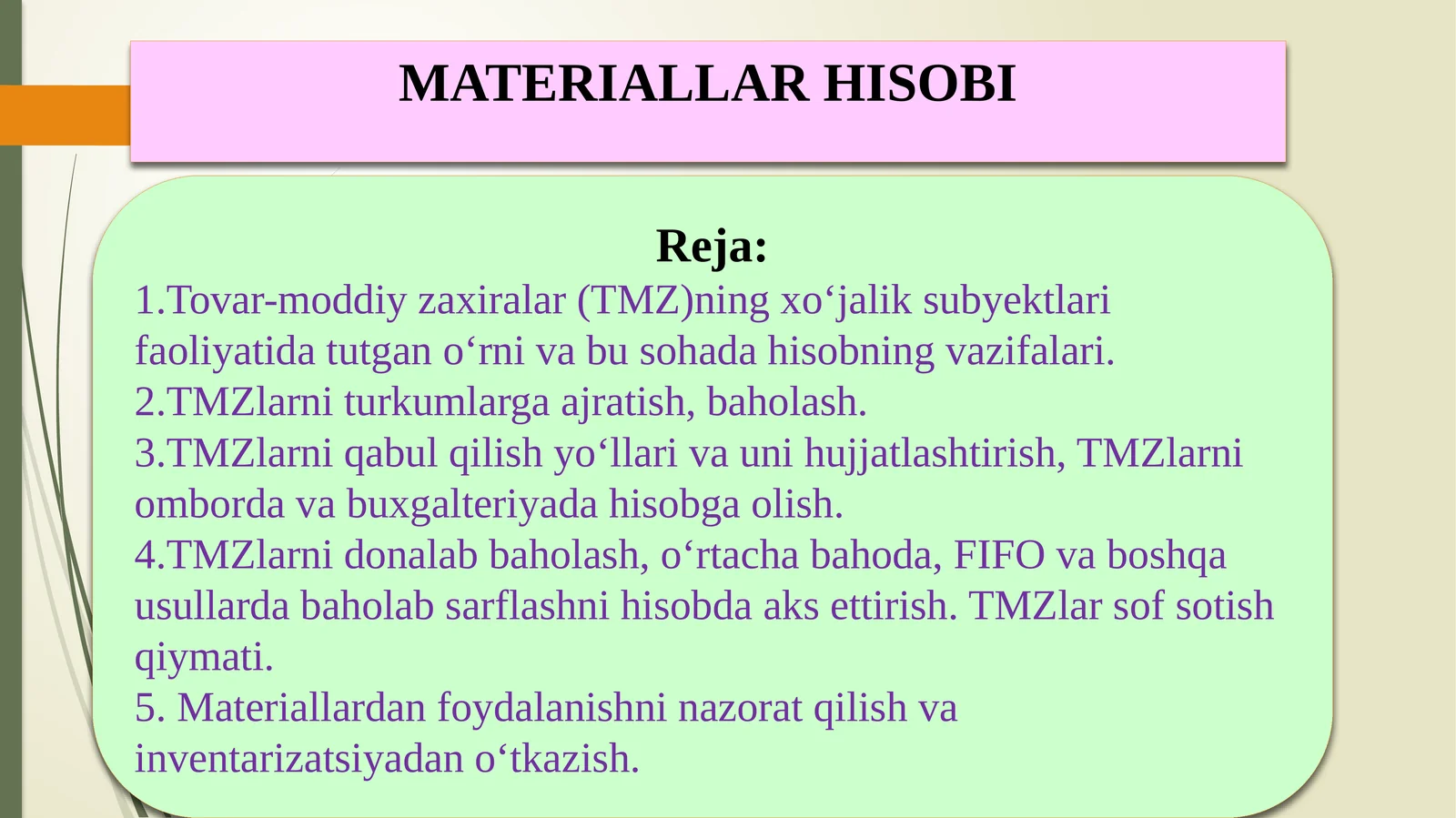 Materiallar hisobi 1