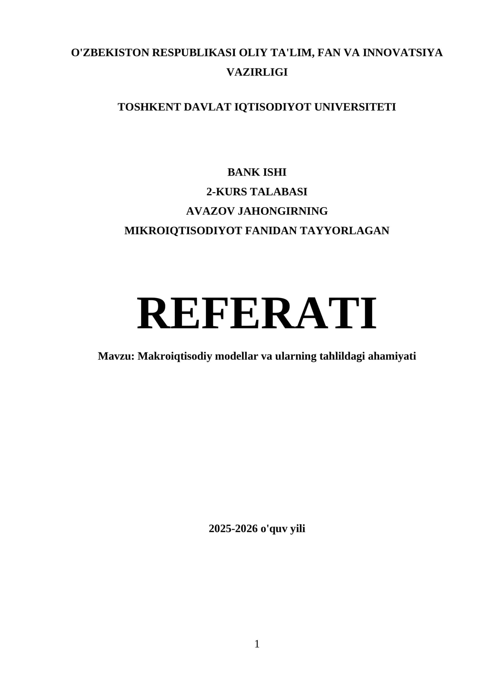 Makroiqtisodiy modellar va ularning tahlildagi ahamiyati 1