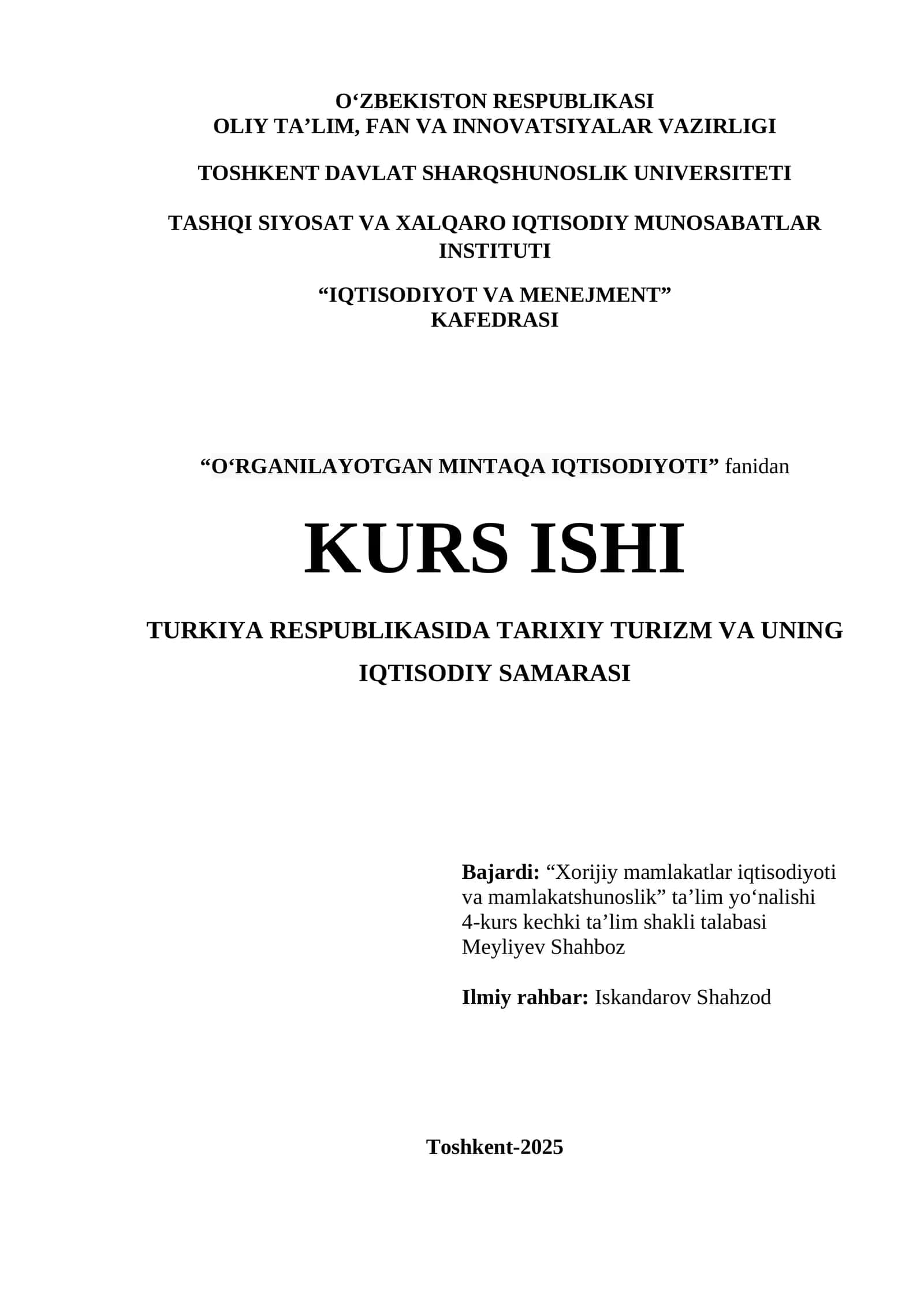 TURKIYA RESPUBLIKASIDA TARIXIY TURIZM VA UNING IQTISODIY SAMARASI 1