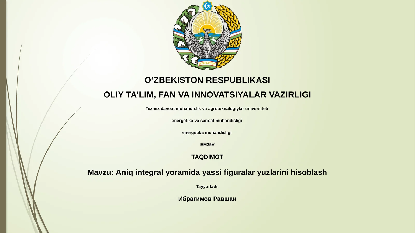 Aniq integral yoramida yassi figuralar yuzlarini hisoblash 1