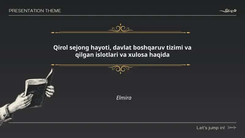 Qirol sejong hayoti, davlat boshqaruv tizimi va qilgan islotlari va xulosa haqida 1