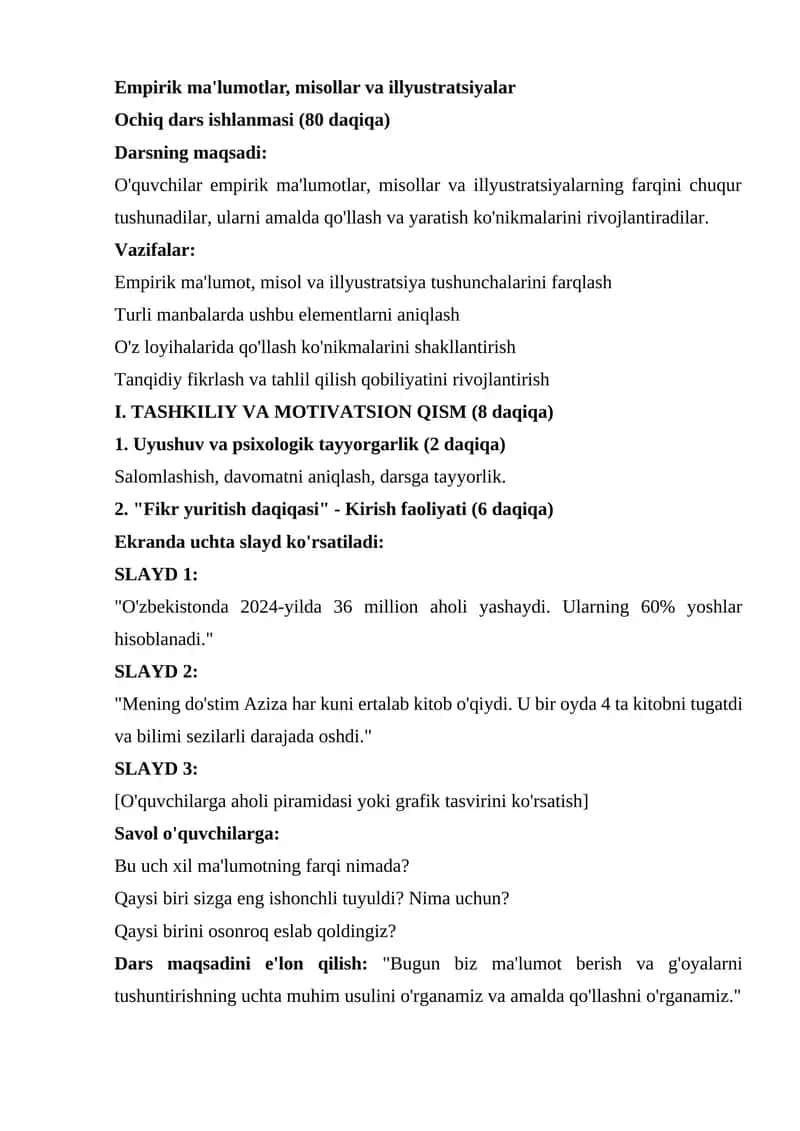 Empirik ma'lumotlar, misollar va illyustratsiyalar 1