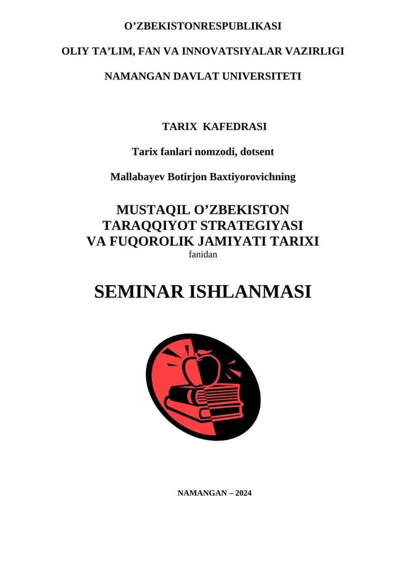 MUSTAQIL O’ZBEKISTON TARAQQIYOT STRATEGIYASI VA FUQOROLIK JAMIYATI TARIXI 1