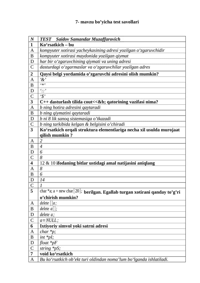 7- mavzu bo’yicha test savollari 1