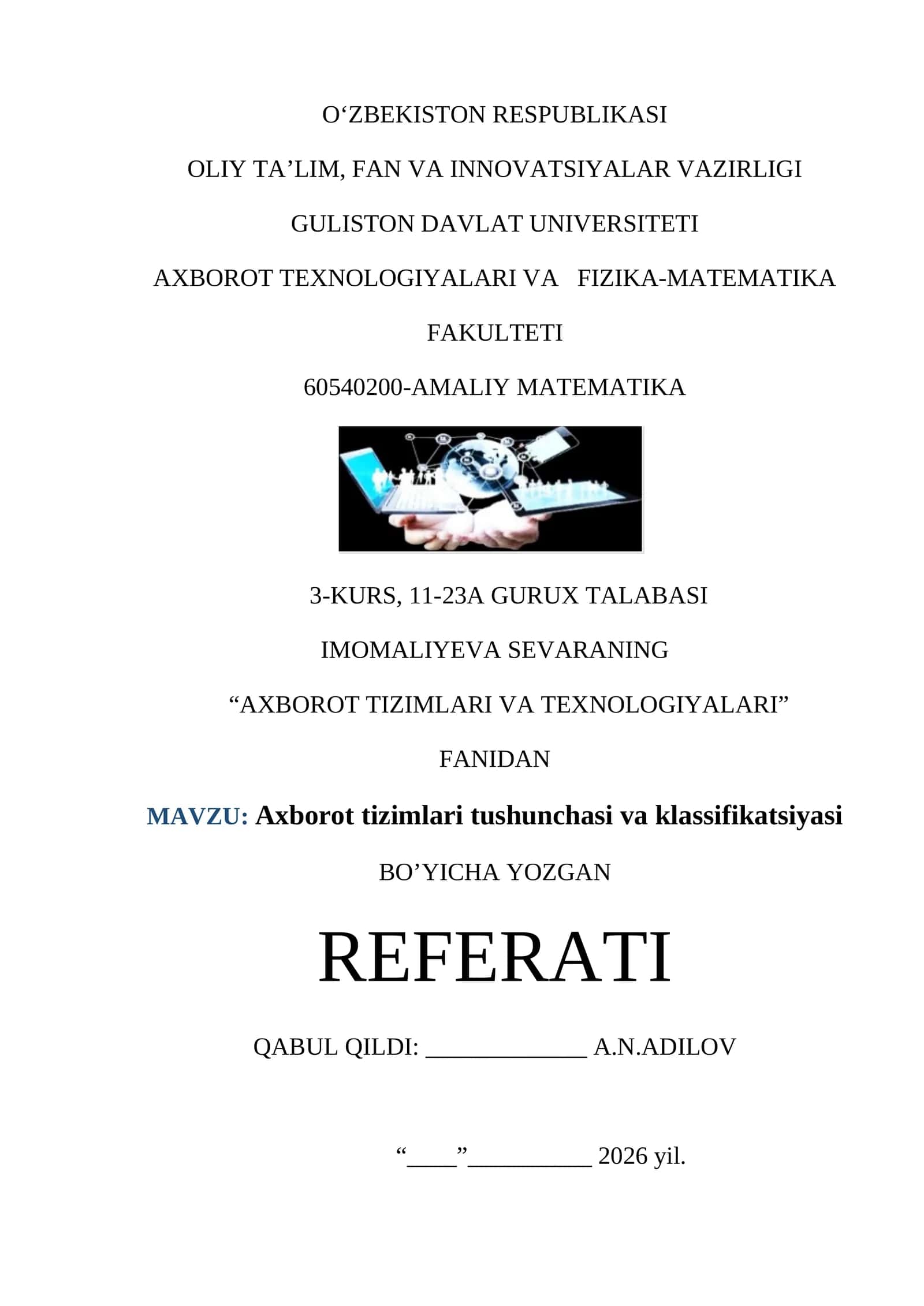 Axborot tizimlari tushunchasi va klassifikatsiyasi 1