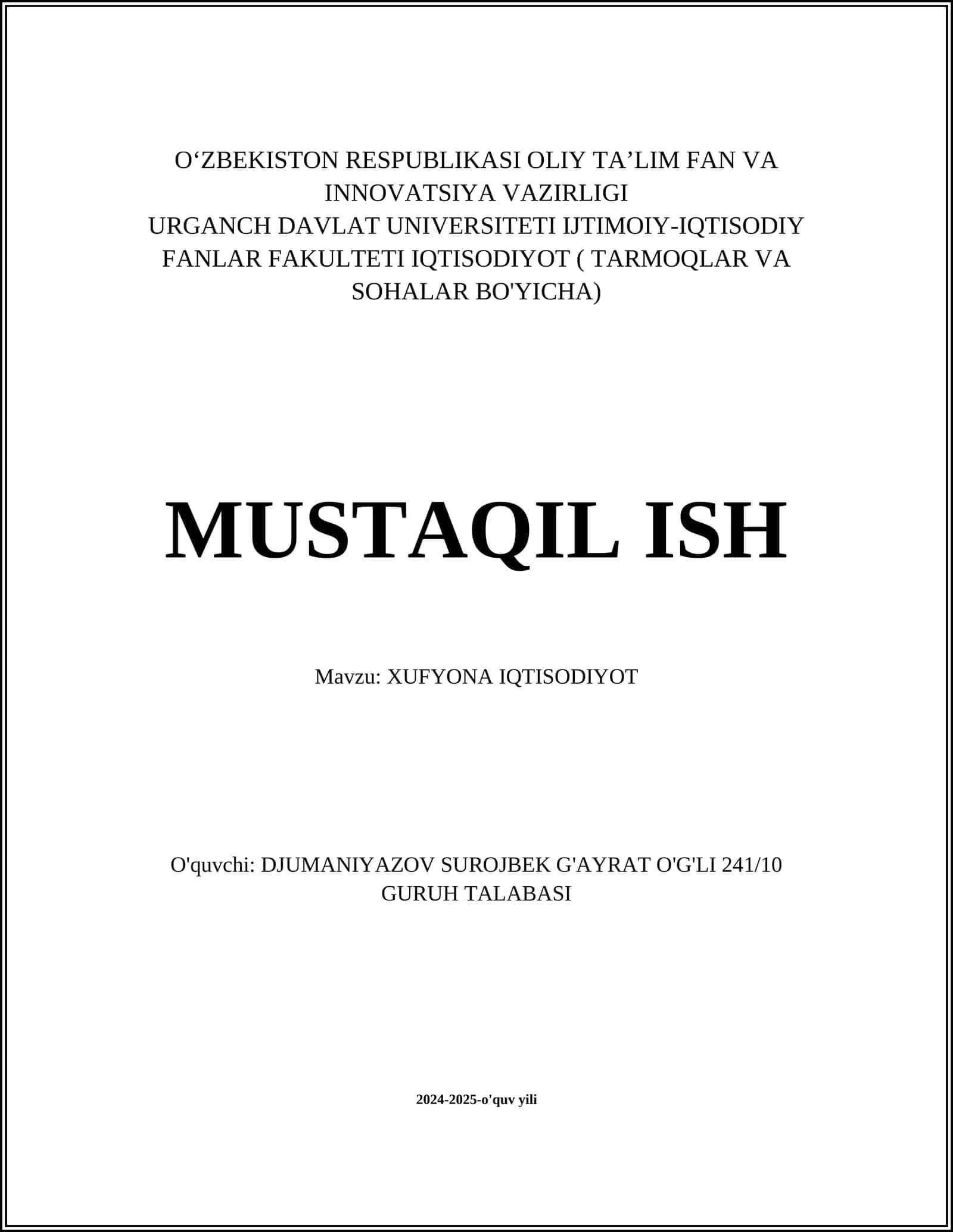 XUFYONA IQTISODIYOT 1