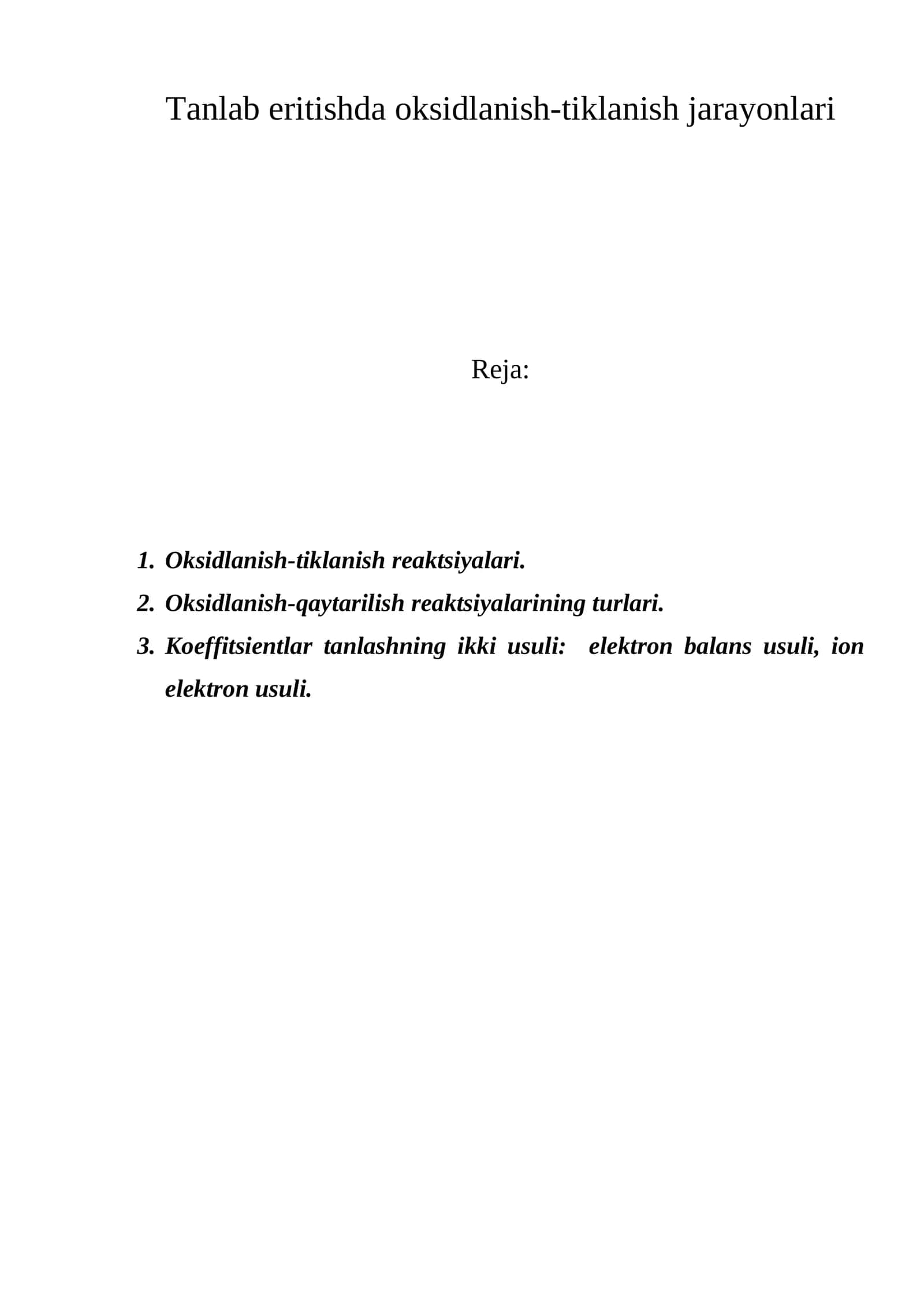 Oksidlanish-tiklanish jarayonlari 1