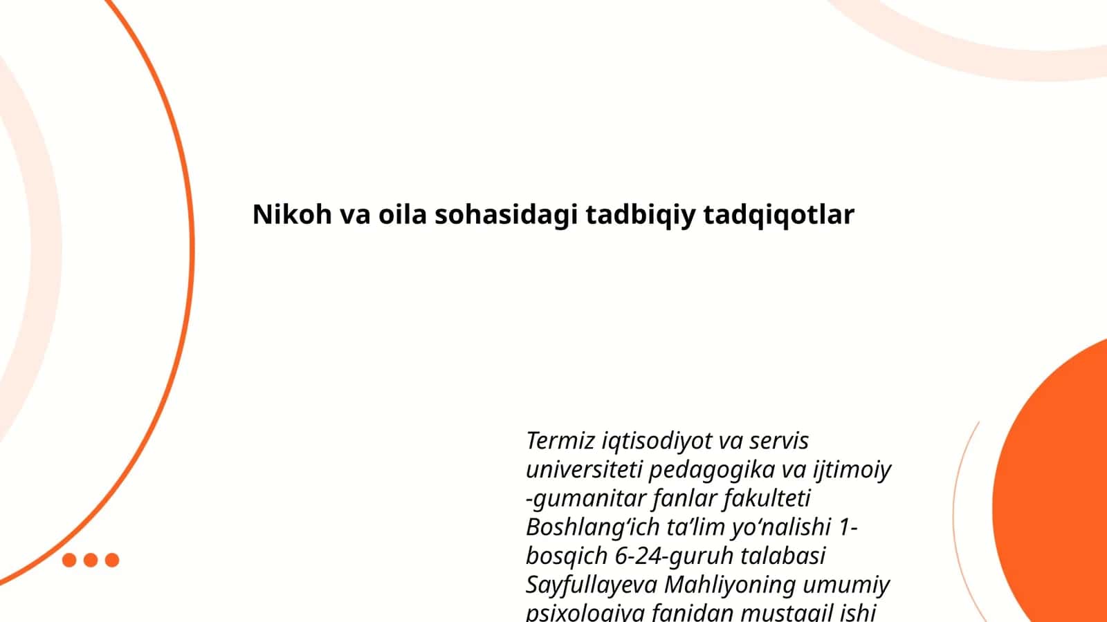 Nikoh va oila sohasidagi tadbiqiy tadqiqotlar 1
