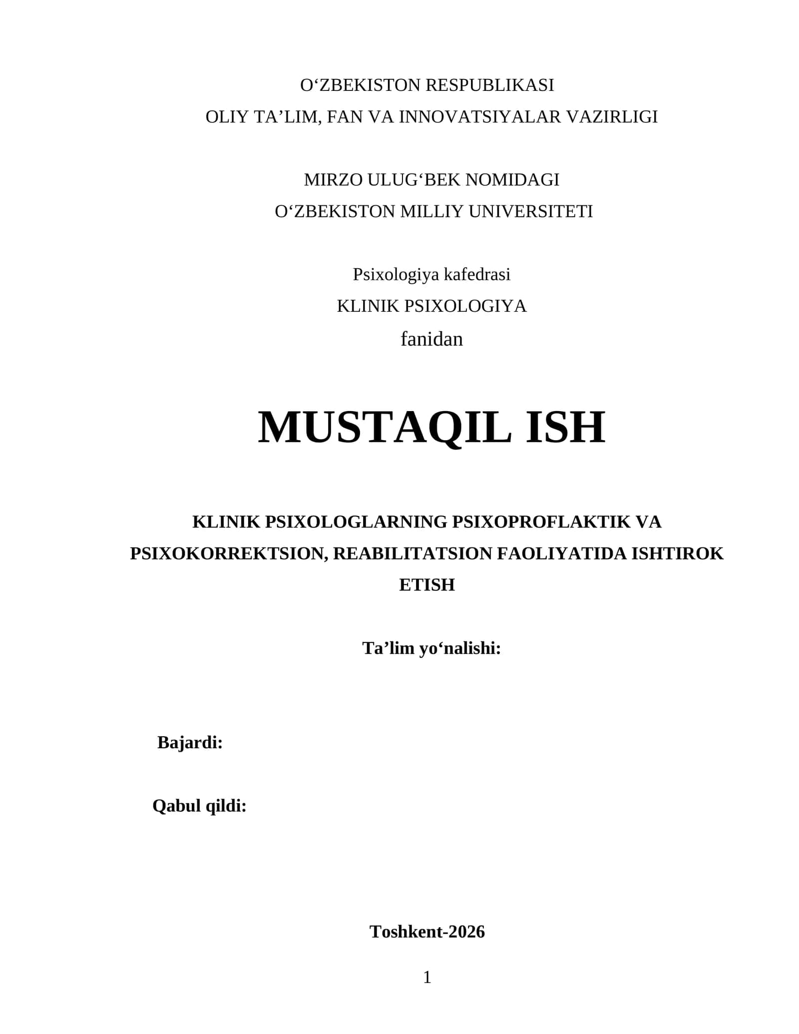 KLINIK PSIXOLOGLARNING PSIXOPROFLAKTIK VA PSIXOKORREKTSION, REABILITATSION FAOLIYATIDA ISHTIROK ETISH 1