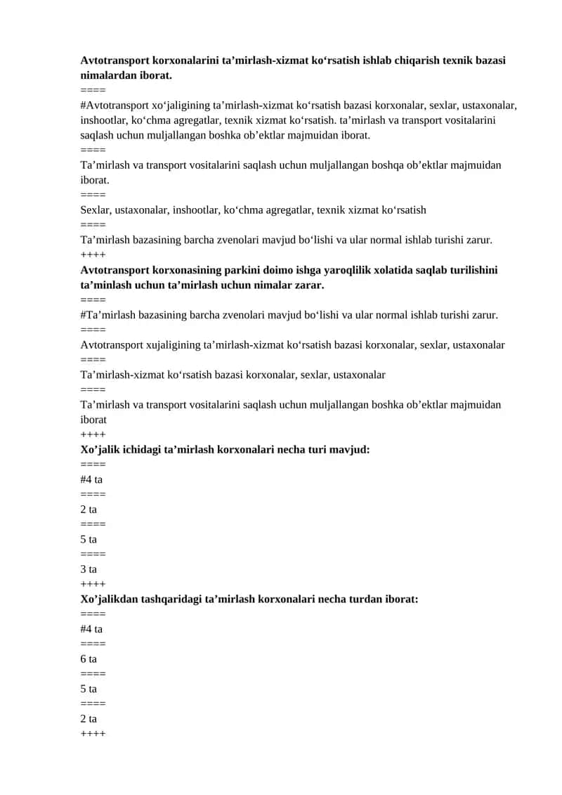 Avtotransport xo‘jaligining ta’mirlash-xizmat ko‘rsatish bazasi 1