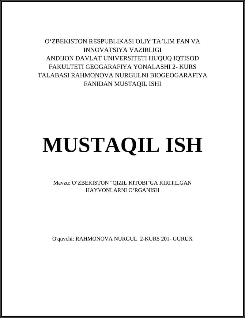 Oʻzbekiston Qizil Kitobi hayvonlari 1